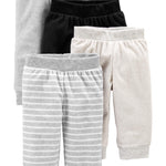 Simple Joys by Carter's Unisex Babies' Fleece Pants, Pack of 4, Black/Ivory/Light Grey/White Stripe, Preemie