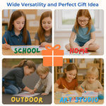 Wooden Tabletop Paper Roll Dispenser with Safety Sliding Cutter - Kids Art Easel with Roll of Paper (11.4”x 98.4ft)- Pencil Cups and Drawing Kit 30 Piece Set (Safety Sliding Cutter)