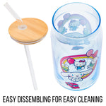 Silver Buffalo Sanrio Hello Kitty & Friends Floating Car Balloons Featuring Cinnamoroll, Pochacco, and Keroppi Glass Jar Tumbler with Bamboo Lid and Glass Straw, 16 Ounces