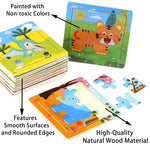 12 Pack Mini Wooden Animal Puzzles for Kids 3+ - 9-Piece Toddler Educational Travel Toys | Cute Farm & Wild Animal Party Favors | Preschool Learning Gift Set for Boys & Girls
