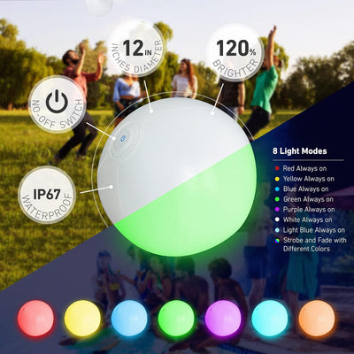 Pool Toys - 4 Pack Light Up Beach Balls for Kids w/ 8 Light Modes, Pool Beach Games Balls for Outdoor or Indoor Activities, Glow in The Dark Pool Beach Decorations for Kids and Adults