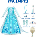 Spooktacular Creations Halloween Kids Ice Princess Dresses, Light-Up Princess Costume for Girls, Sequin Snowflake Long Cape Gown for Toddler Birthday, Halloween Dress-Up Party (3T, 3-4 yrs)