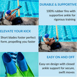 Sporti Adult-Kids Short Swim Fins, Floating Fin for Swimming & Snorkeling, Swim Flippers for Training - PurpleBlue - Youth 3-4 / W 5