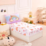 PERFEMET 4 Pieces Toddler Bedding Set Colorful Rainbow Toddler Comforter Set for Girls Pink Blue Purple Tie Dye Kids Bed Set Soft Reversible Star Printed Girl Bed in A Bag (Rainbow Flower, Pink)