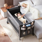 kingobabys 4 in 1 Baby Bassinet,Pack and Play,Bedside Crib Sleeper,Baby Bassinets Bedside Sleeper with Diaper Changer, Mosquito Net,Bottom Storage and Toy Bar for Newborn to Toddles (Grey)