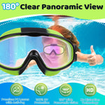 Vvinca Kids Goggles with Comfort Fabric Strap, Kids Swim Goggles Wide View Anti-Fog/UV No Leaking Swimming Goggles for 3-14