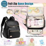 Weitars Diaper Bag Backpack Leather Baby Diaper Bag with Changing Pad Travel Diaper Backpack,Baby Bag for Mom,Stroller Straps,5 Insulated Pockets (Black Leather)