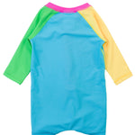 RUGGEDBUTTS Baby/Toddler Boy Swimsuit, One Piece Zipper Rash Guard Sunsuit with UPF 50+ Sun Protection - Neon Color Block, 3-6m