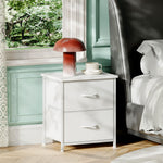 Somdot Nightstand, Small 2 Drawer Dresser End Table, Chest of Drawers, Bedside Table Night Stand End Table with Fabric Bins for Bedroom Kids Closet Dorm Guest Room, White Leather
