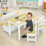 Costzon 2 in 1 Kids Table and Chair Set, Wood Activity Table with Toy Storage Bench & 2 Chairs for Children Reading, Arts, Crafts, Snack Time, Homework, Playroom, Toddler Table and Chairs (Natural)
