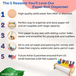 Wooden Tabletop Paper Roll Dispenser with Safety Sliding Cutter - Kids Art Easel with Roll of Paper (11.4”x 98.4ft)- Pencil Cups and Drawing Kit 30 Piece Set (Safety Sliding Cutter)