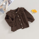 Baby Girls Knitted Cardigan Sweater Doll Collar Crochet Button Closure Cardigan Outerwear (Brown, 0-3 Months)
