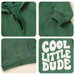 ZOELNIC Toddler Boy Clothes Fall Winter Jacket Hooded Sweatshirt Tops Cool little Dude Letter Printed Long Sleeve Hoodie (Green, 12-18 Months)
