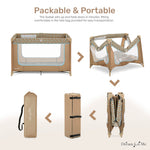 Dream On Me Zodiak Portable Playard in Coffee and Blue, Lightweight, Packable and Easy Setup Baby Playard, Breathable Mesh Sides and Soft Fabric - Comes with a Removable Padded Mat