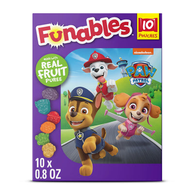 Funables packaging with Paw Patrol characters on a purple background
