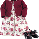 Hudson Baby baby-girls Cotton Dress, Cardigan and Shoe Set