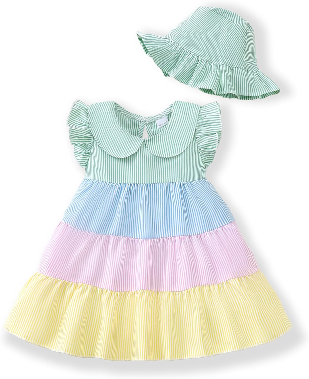 Renotemy Infant Baby Girl Dresses Toddler Girl Clothes Summer Cotton Linen Boho Smocked Sundress Gift for Girls with Hat