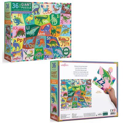eeBoo 36 Piece Giant Floor Puzzle - Dinosaur Alphabet Children's Puzzle ABC & Dino Themed, Large Pieces for Small Hands to Develop Motor Skills