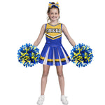 Spooktacular Creations Girl Blue Cheerleader Costume, Halloween Cute Cheer Uniform Outfit with Accessories for Halloween High School Cheerleader Dress Up Costume-S