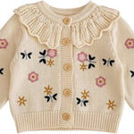 HOOLCHEAN Baby Girls Flower Embroidered Lotus Leaf Collar Sweater Infant Cotton Cardigan
