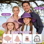 Zando Ponytail Hole Kids Sun Hat Adjustable Girls Beach Bucket Hat UPF 50+ Wide Brim Sun Protection Foldable Child Summer Cap Youth Waterproof Windproof Breathable Swim Fishing Safari Pink 8-12 Years