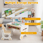 Costzon Toddler Table and Chair Set, Plastic Activity Desk w/Whiteboard, Watercolor Pens, Blackboard Eraser & Storage Shelf for Drawing Reading Dinning, Kids Table and Chair (Coffee)