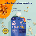 Cerebelly Organic Baby Food Pouches, Butternut Squash White Bean Purees, 16 Nutrients, No Added Sugar, Fiber & Non-GMO, 4oz, 6 Pack