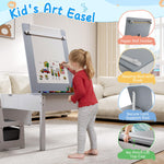 5-in-1 Kids Art Table and Chairs, Toddler Table and Chair Set, Craft Play Desk for Kids, Convertible Art Easel with Paper Roll Holder & Storage Drawers, Children Activity Learning Center-Gray