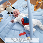 Beautiful Baby Play Gym and Tummy Time Mat - Soft Mat with 5 Farm Toys Creates The Perfect Activity Area for Your Girl/Boy - Stylish Infant Floor Playmat Fits Nicely with Any Playroom Decor