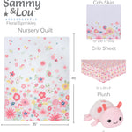 Sammy & Lou Floral Sprinkles 4-Piece Baby Nursery Crib Bedding Set for Girls, Includes Quilt, Fitted Crib Sheet, Crib Skirt, and Plush Toy