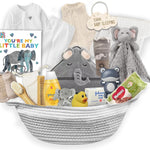 New Baby Boy/Girl Gift Basket (20 Items) for a New mom Elephant Baby Gift Set. Welcome Baby Care Package All w/Newborn Essentials Bundle for Expecting Moms Baby Shower, After Labor Unisex