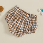 Toddler Baby Boy Girl Shorts Cotton Linen Plaid Bloomers Shorts Newborn Harem Shorts Bottoms (Khaki, 3-6 Months)