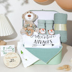 Baby Gift Set Baby Shower Gifts Basket for Newborns New Born Baby Sage Green Gift Basket with Baby Rattle Swaddle Security Blanket for Gender Neutral Baby Girls Boys