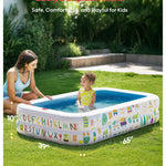 QPAU Kiddie Pool – 65" x 39" Inflatable Pool for Kids & Toddlers, Ball Pit & Baby Pool with Soft Floor, Educational Alphabet & Number, Durable Outdoor Play Toys for Backyard & Indoor Fun (Blue)