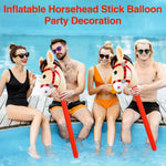 12 PCS 37 Inch Red Inflatable Stick Horse Balloons Durable PVC Horse Head on Stick for Western Cowboy Parties, Birthday Decorations, and Themed Events