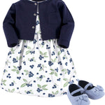 Hudson Baby baby-girls Cotton Dress, Cardigan and Shoe Set