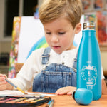 Chicco Stainless Steel Kids Water Bottle 4+ Years, 12oz Insulated Travel Bottle with Leak-Proof Twist Lid, Sweat-Free Design, Slim Size, BPA-Free, Teal