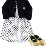 Hudson Baby baby-girls Cotton Dress, Cardigan and Shoe Set