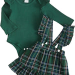 Kucnuzki Newborn Baby Girl Clothes Toddler Long Sleeve Ruffle Romper Top Infant Skirt Set Little Girl Overall Dress