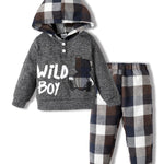 Kucnuzki Baby Toddler Boy Clothes 2T Boys Clothes Long Sleeve Letter Print Hoodies+Long Plaid Pants Cute Little Boy Clothes Fall Winter Boys Clothes 2T 3T