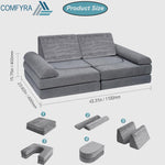 COMFYRA 10 PCS Modular Kids Play Couch with 6 Inflatable Balls – Convertible Foam and Floor Cushion Sofa for Boys and Girls, Perfect Play Couch for Toddlers, Playrooms or Bedrooms (Grey)