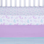 Sammy & Lou Tiny Dinos 4-Piece Baby Nursery Crib Bedding Set for Girls, Includes Quilt, Fitted Crib Sheet, Crib Skirt, and Plush Toy
