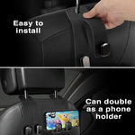 VETERBONE Car Hooks for Headrest, 2Pcs Seat Back Storage Hook Luxurious Leather 100% Metal Multifunctional Car Hanger & Holder for Heatrest, Seat, Bag, Purse (Black)