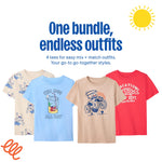 Garanimals Baby & Toddler Boy Beach Tees - Short Sleeve Tees - Kid's Casual Crew Neck - Size 3-6 Months - Beige, Blue, Bright Red, Beige - 4 Pack