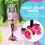 Hurtle 3 Wheeled Scooter for Kids - 2-in-1 Sit/Stand Child Toddlers Toy Kick Scooters w/ Flip-out Seat, Adjustable Height, Wide Deck, Flashing Wheel Lights, For Boys/Girls 1 Year Old+ (Pink)