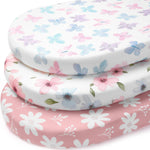 Baby Bedside Bassinet Sheets Fitted Girl, 33”x20” Compatible with Baby Delight Dream On Me & Most Rectangle Bedside Sleeper Bassinet Mattresses, Super Soft Microfiber Pink Rainbow