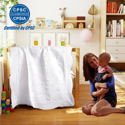 Embossed Baby Quilt Neutral Durable Lightweight Baby Blankets Four Seasons Cotton Nursery Bed Blankets for Personlized Monogram 46x36 Inches (White)