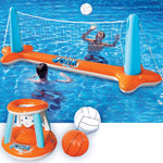 JOYIN Inflatable Pool Float Set Volleyball Net & Basketball Hoops, Floating Swimming Game Toy for Kids and Adults, Summer Floaties, Volleyball Court (105”x28”x38”)|Basketball (27.6”x23”),L-Orange