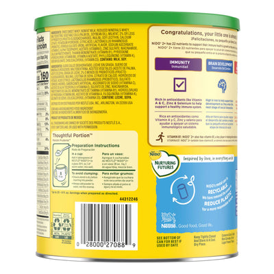 Nestlé NIDO Kinder Toddler Milk Beverage Powder Mix, 2 + Years, 23 Servings per Container, 28.2oz