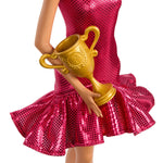 Barbie Ballroom Dancer Fashion Doll with Red Ruffle Dress, Dancing Shoes & Brown Styled Hair, Dancing Trophy Accessory